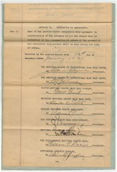 Historic 1921 Document Establishing "Office of Commissioner" in Major League Baseball, Signed by All of the Team Owners and Both League Presidents -18 Signatures (PSA/DNA)